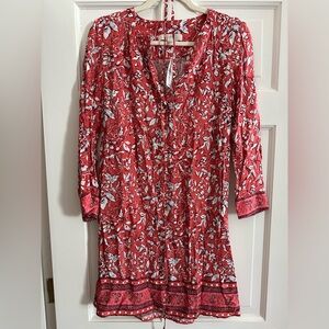 LOFT Red and White Floral Dress